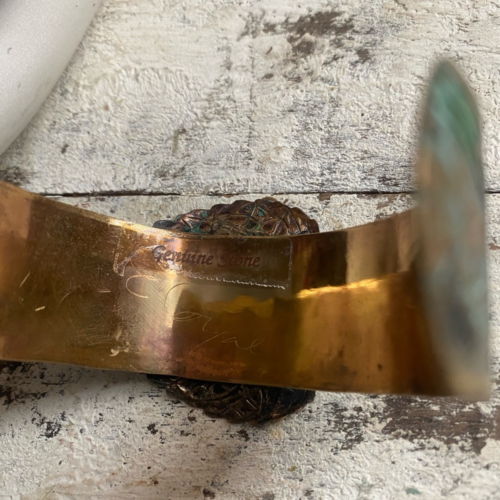 Verdigris Patina Solid Brass Double Leaf Cuff - A… - image 5